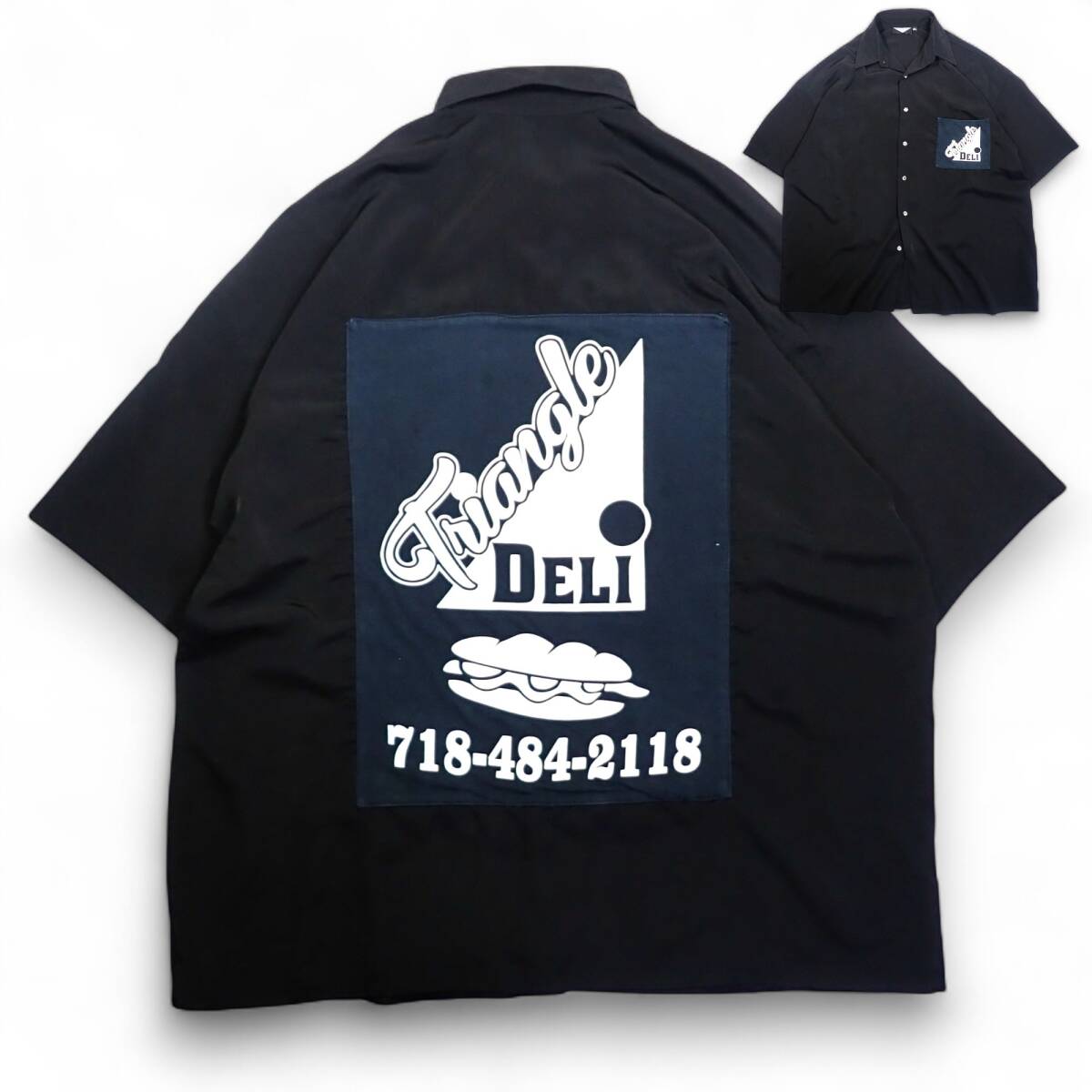 6897/SAVIONI 半袖 ワークシャツ XXL●Triangle DELI ホットドック 両面●洗濯プレス済●ネコポス可●古着拍卖