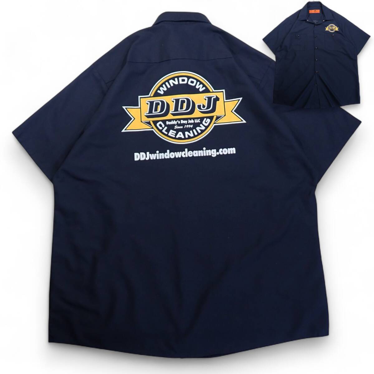 6923/RED KAP 半袖ワークシャツ XL●DDJ Daddy's Day Job LLC WINDOW CLEANING レッドキャップ●洗濯プレス済●ネコポス可●古着拍卖