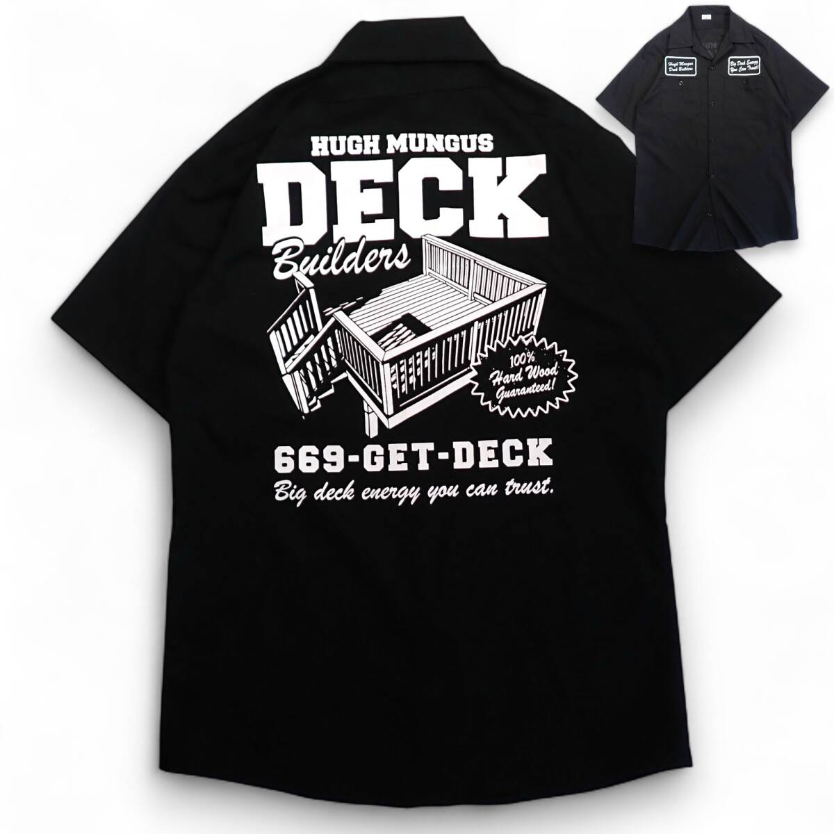 6964/美品 SPIRIT 半袖ワークシャツ M●669-GET-DECK HUGH MUNGUS DECK Big Deck energy you can trustワッペンプリント●洗濯プレス済古着拍卖