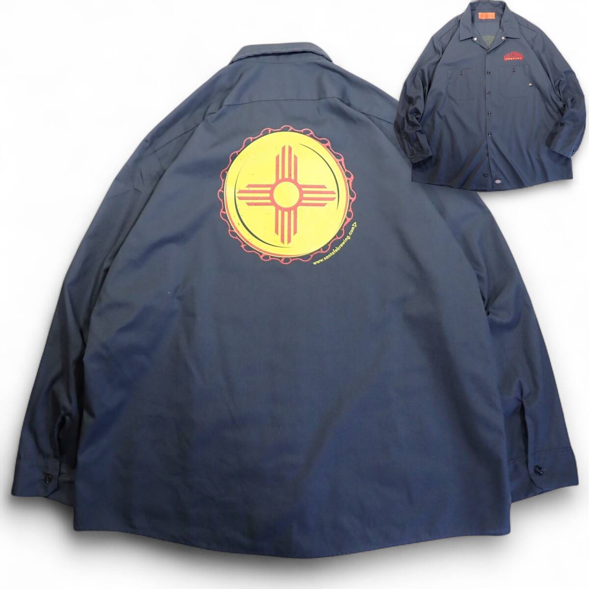 7000/美品 Dickies 長袖ワークシャツ 3X ビックsize オーバーサイズ●SANTA FE BREWING COMPANY BEERディッキーズ ●洗濯プレス済●古着拍卖