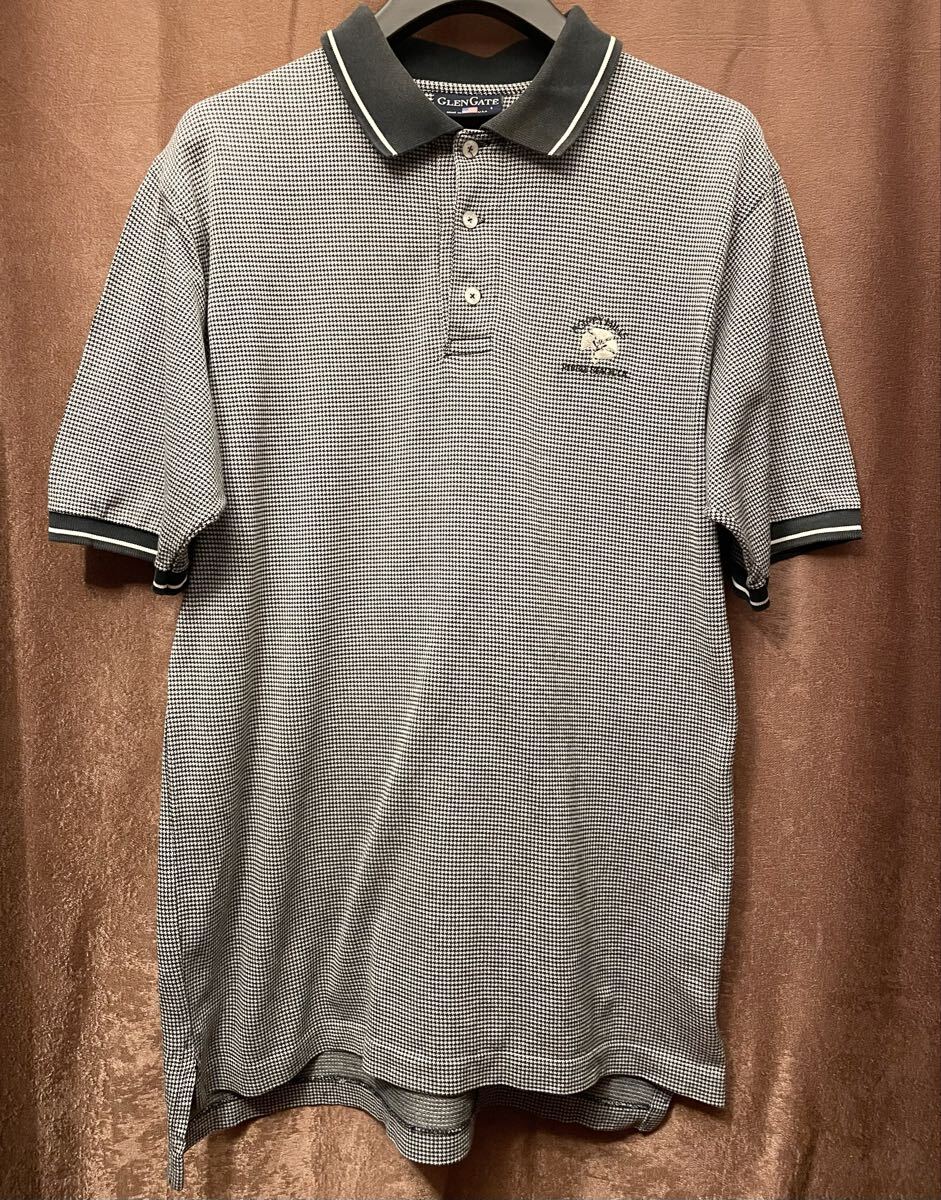 MADE IN USA製 GLEN GATE 襟ライン 千鳥格子柄 ポロシャツ ダークグリーン×ホワイト Sサイズ グレンゲート アメリカ製 米国製 拍卖