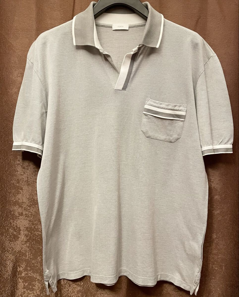 MADE IN ITALY製 malo 襟ライン 鹿の子ニットポロシャツ シルバーグレー マーロ イタリア製 ポロシャツ 鹿の子ポロシャツ 高級 イタリア拍卖