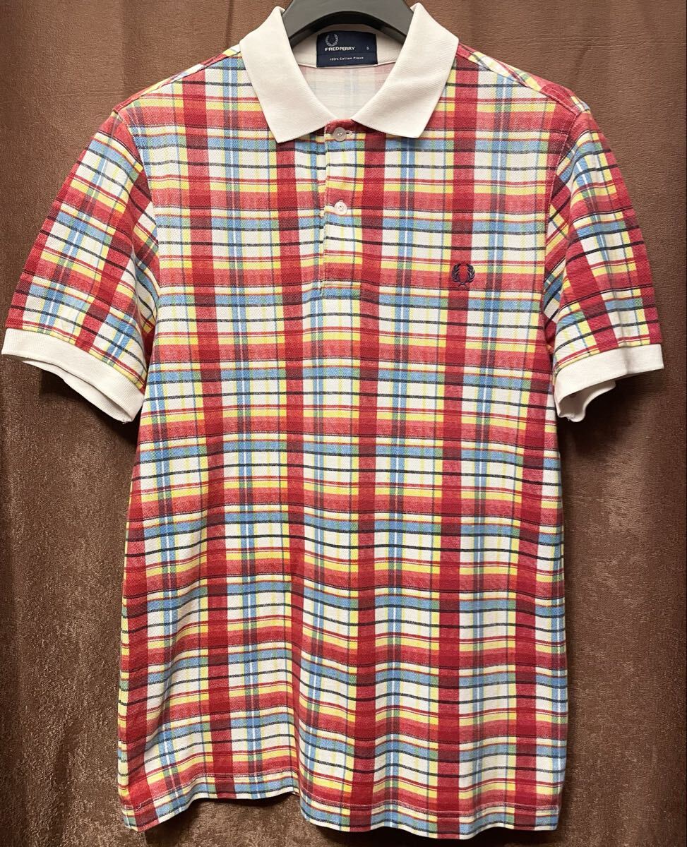 FRED PERRY チェック柄 半袖 鹿の子ポロシャツ マルチカラー Sサイズ フレッドペリー ポロシャツ テニス拍卖