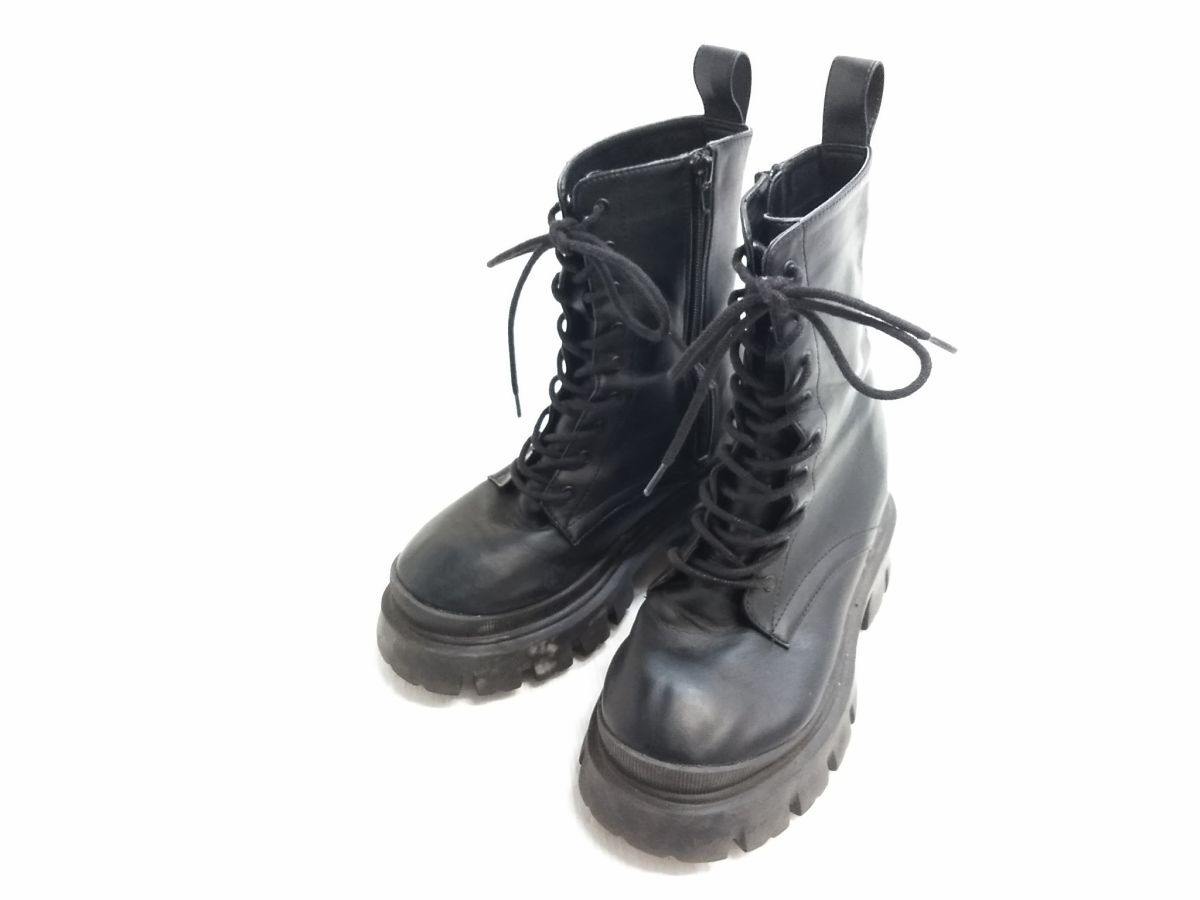 ◇EMODA エモダ レースアップブーツ ショートブーツ 厚底 ブーツ サイドジップ 約23.5cm レディース 0825-90H @80◇拍卖