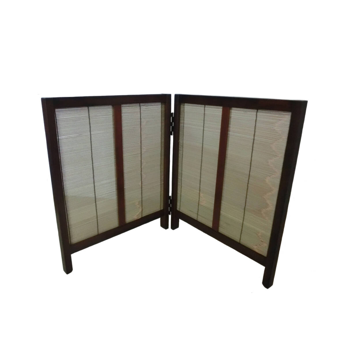 二連屏風 天然竹皮使用 小さな屏風 ブラウンフレーム モダン衝立拍卖