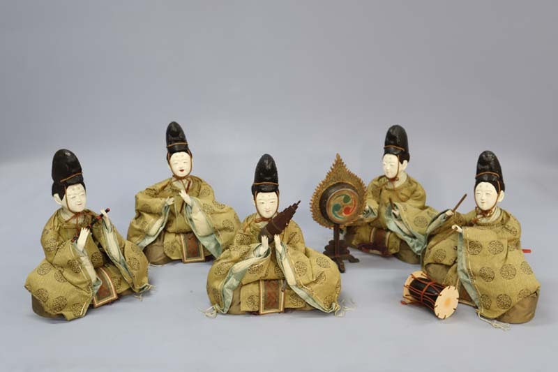 ■即決■ 江戸時代 五楽人 高25cm ■ 五人雅楽 五人囃子 五人ばやし 雛人形 ひな人形拍卖
