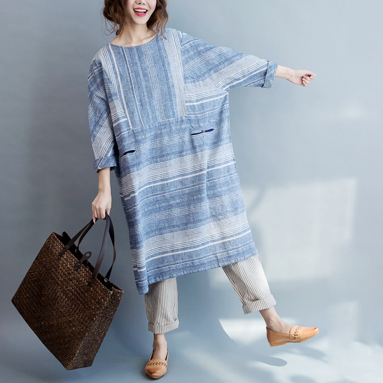 夏らしいストライプがおしゃれなチュニックワンピ★新品★大きいサイズ★後ろボタン涼し気ワンピ拍卖