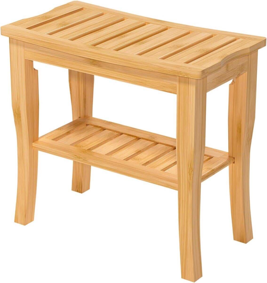 約半額 送料無料 北欧 多機能2段スツール おしゃれ収納ラック インテリ 玄関ベンチ ベッドサイド 抗菌 防カビ 撥水加工 風呂椅子 竹製 物置拍卖