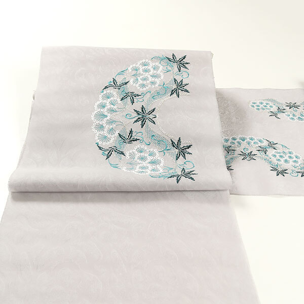 和遊館 即決ona4488 西陣 大光 地紋 刺繍 九寸 名古屋帯 オールシーズン グレー お仕立て付き拍卖