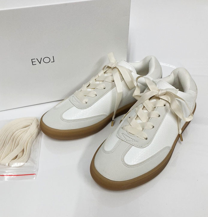 新品/22-22.5cm/EVOL(イーボル)レースアップスニーカー/ホワイト×ガムソール(管10)拍卖