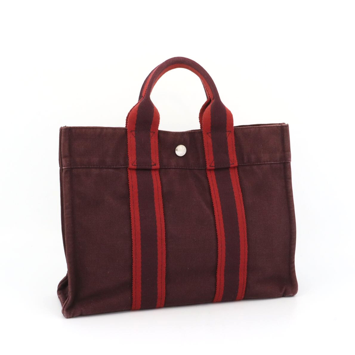 エルメス HERMES フールトゥPM ハンドバッグ トートバッグ コットン キャンバス メンズ レディース ボルドー シルバー金具拍卖