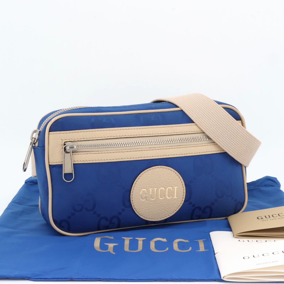 グッチ GUCCI オフザグリッド GGナイロン ボディバッグ ベルトバッグ ウエストバッグ ブルー メンズ ナイロン×レザー 631341拍卖