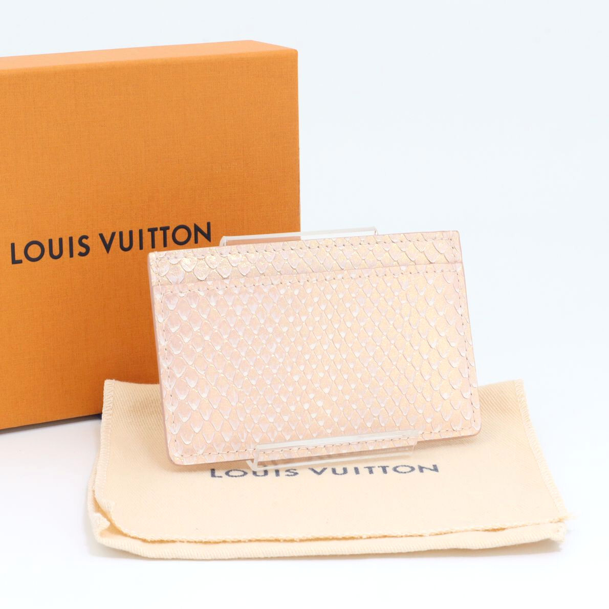 美品 ルイヴィトン LOUIS VUITTON パイソン ポルトカルト サーンプル カードケース パスケース メタリックピンク レディース レザー拍卖