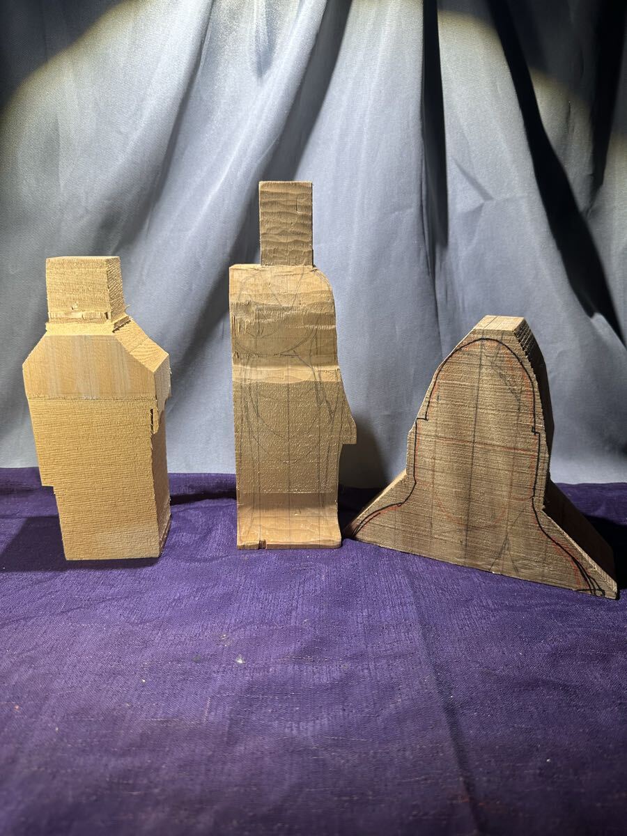 大仏師 木彫 仏像用材 粗彫り 仏教美術 時代物 3件 保管品拍卖