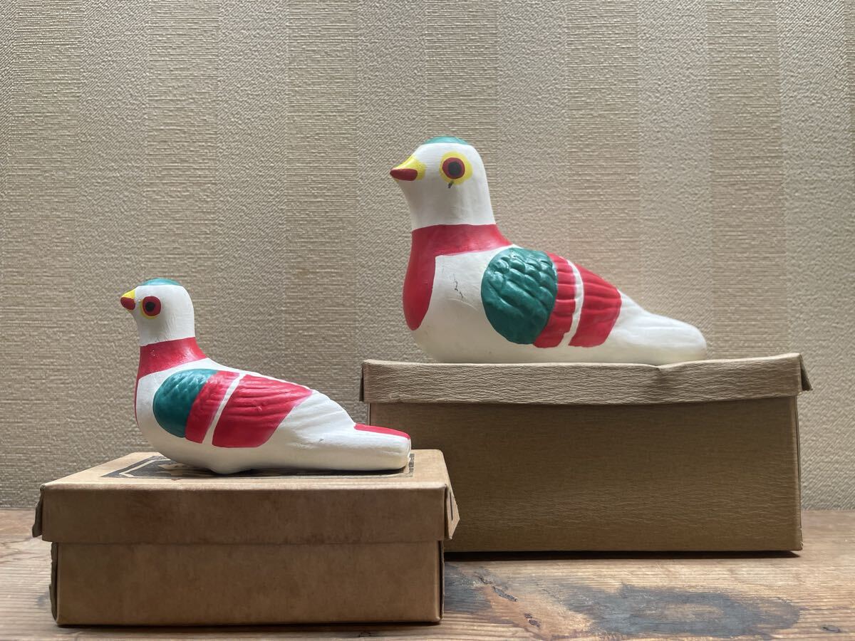 郷土玩具 青森弘前 下河原焼 鳩笛 親子 2体 箱付 五代目 高谷晴治 雅号晴山 土人形拍卖