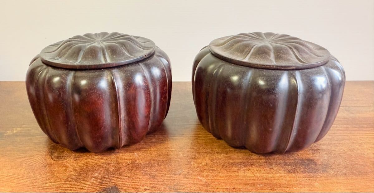 碁盤缶レッドウッド 碁器 一対 木製拍卖