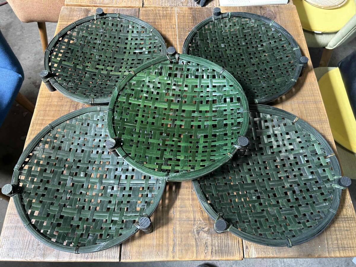 Su.100★足付き竹籠皿型 グリーン 10個セット★揚げ物/天ぷら/そば/うどん/旅館/料亭/鮨/割烹/宴会/飲食店/業務用/中古品拍卖