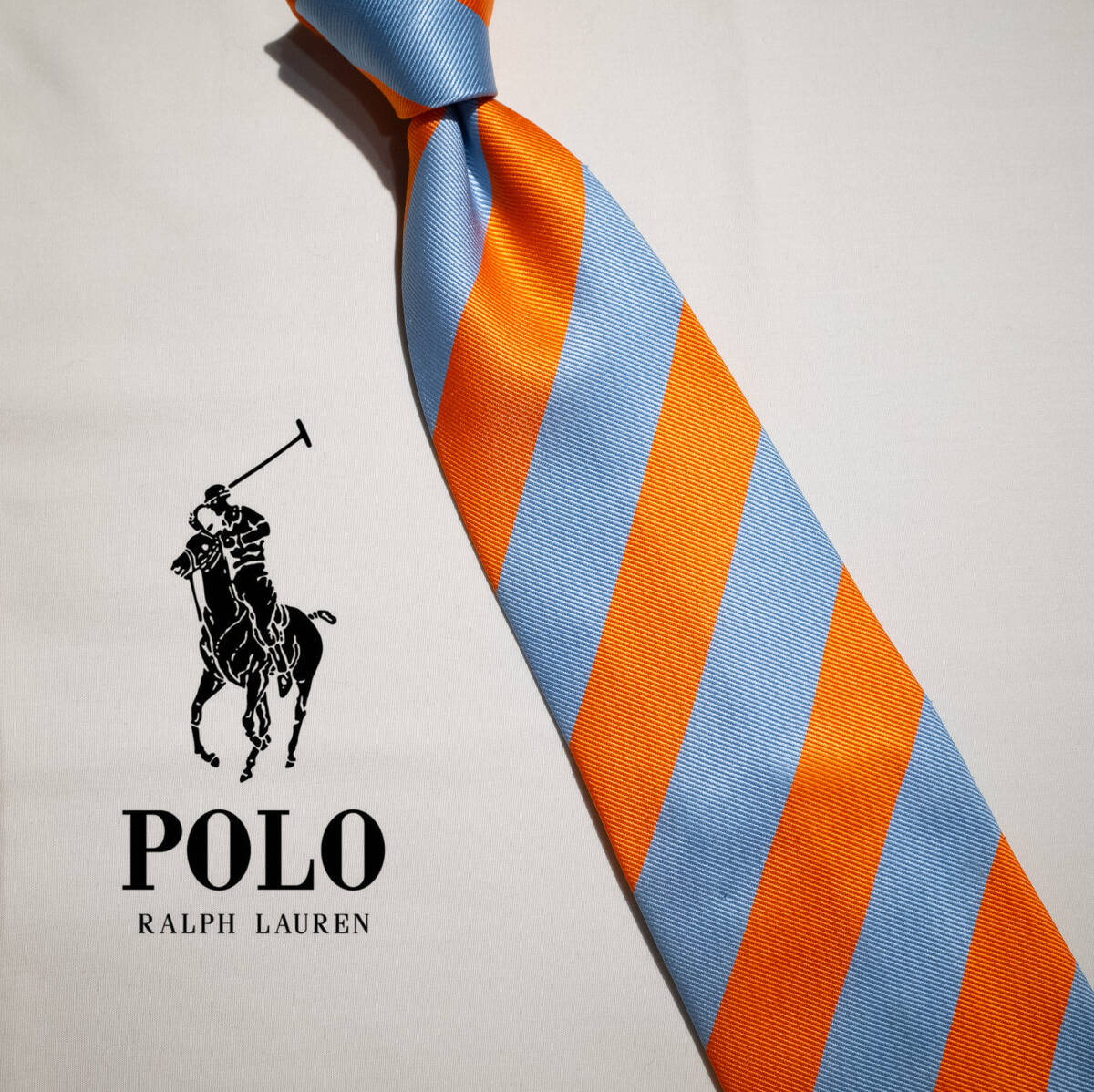 【アメリカ製】幅9.5cm / 90s POLO by RALPH LAUREN MADE IN USA ラルフローレン レジメンタル ネクタイ ブルー オレンジ 古着 プレッピー拍卖