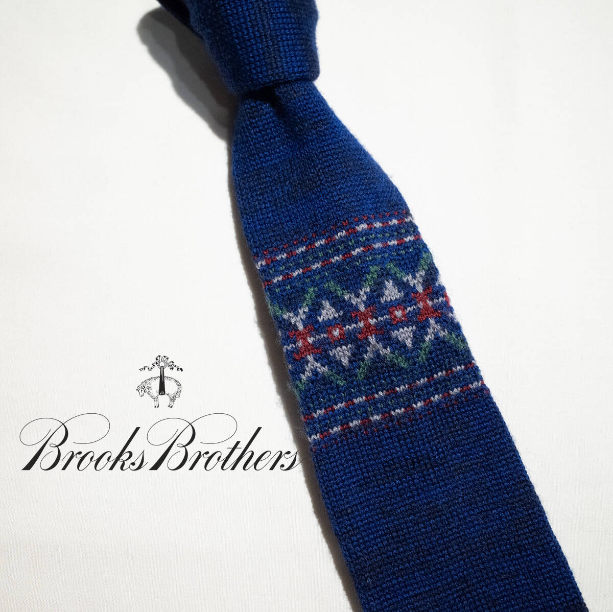 幅5cm / Brooks Brothers ブルックスブラザーズ レッドフリース ウール ナロー ネクタイ ブルー ネイティブ ノルディック 柄 古着 アメトラ拍卖