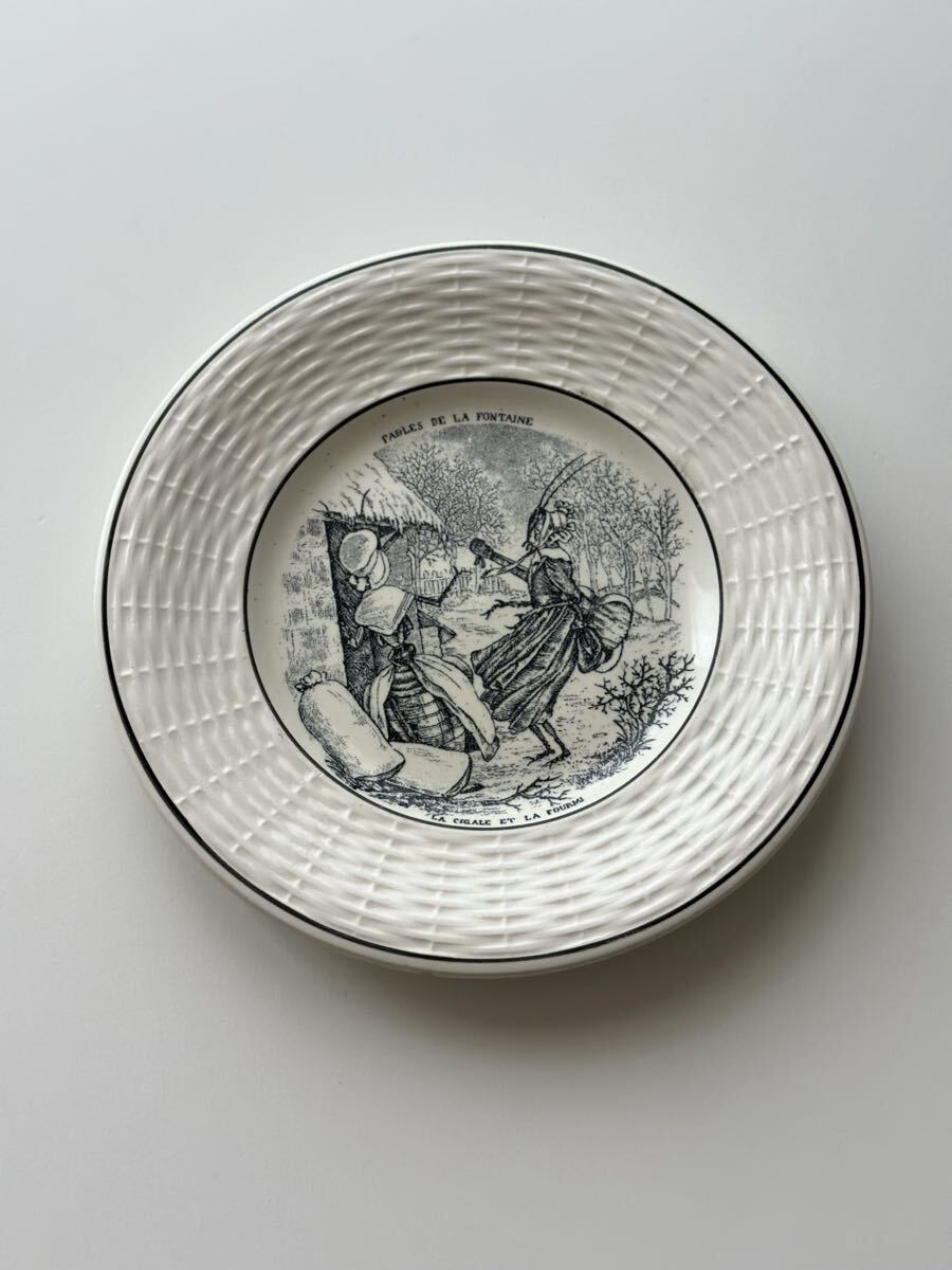 フランス アンティーク 皿 Sarreguemines サルグミンヌ / トーキングプレート グリザイユプレート デザート皿 平皿 ブロカント拍卖