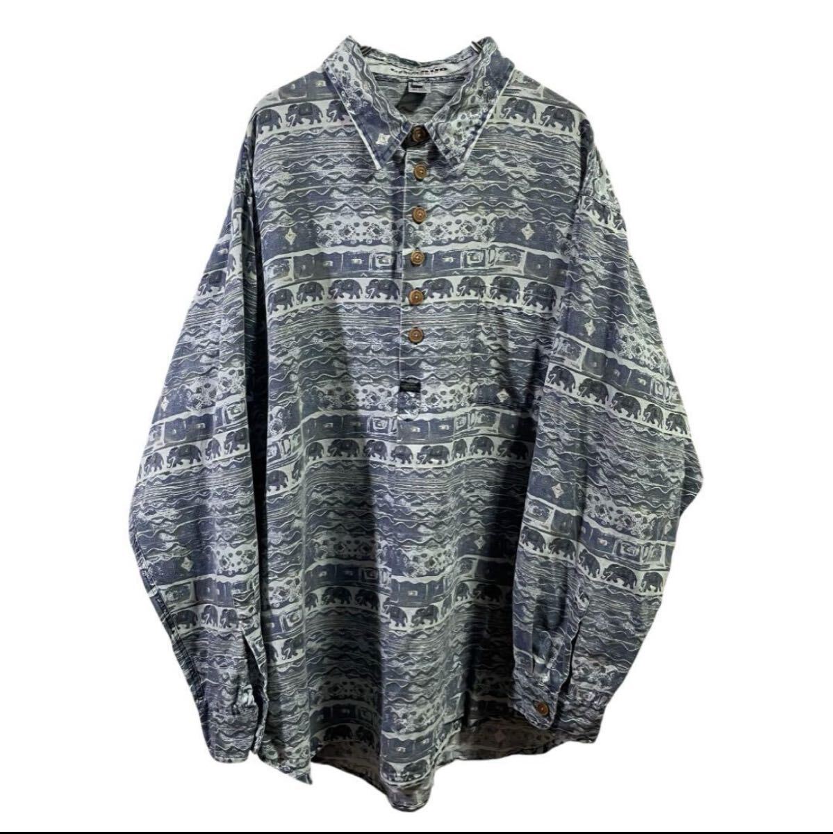 90s ジルボー プルオーバーシャツ 総柄 リネン  L 古着 ビンテージ vintage拍卖