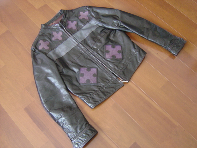 SKKIN ライダースジャケット ブラック×グレー スティングレーレザー 表記無し 中古・自宅保管品拍卖