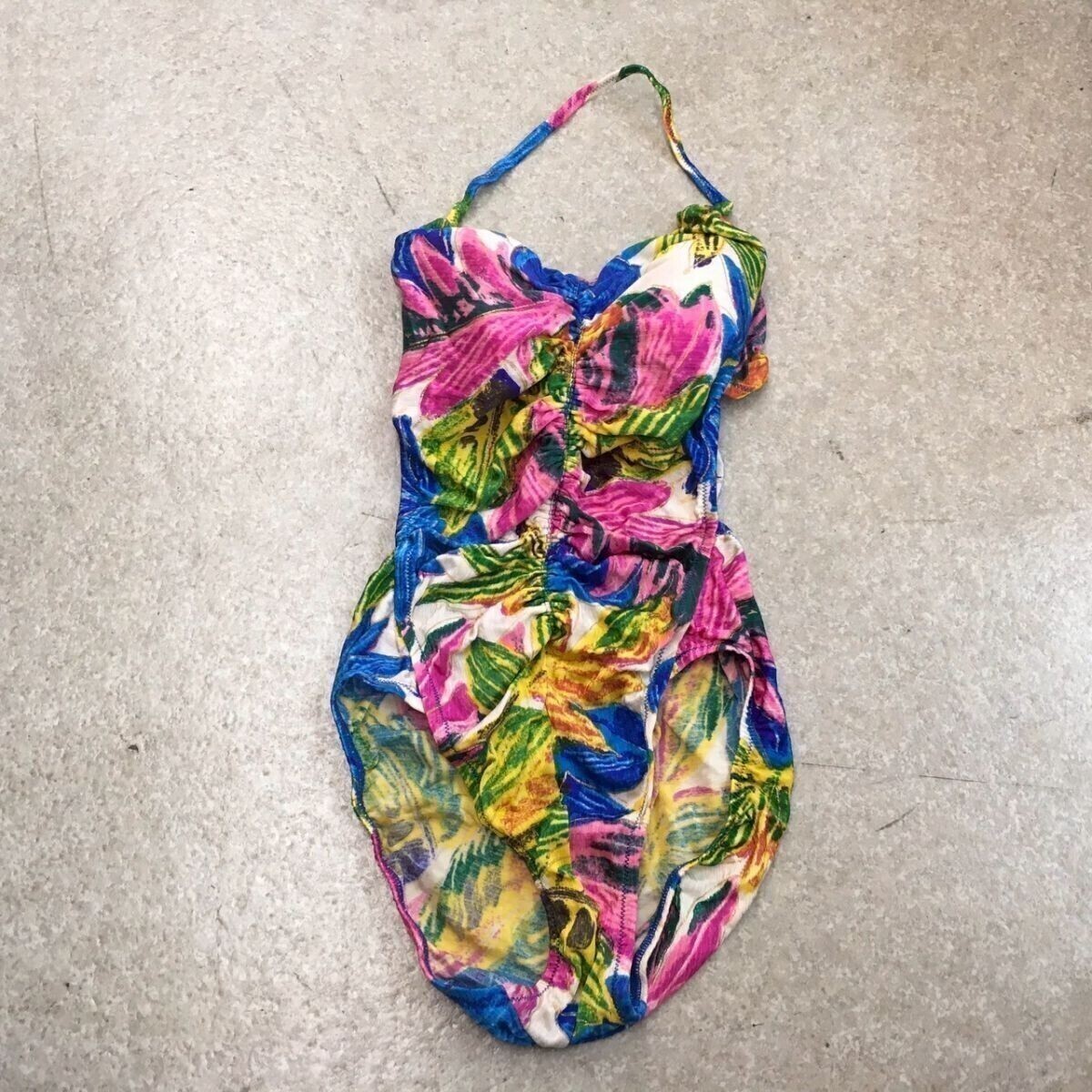MZ317 OHVIVA ワンピース水着 ブルーピンク 花柄 日本製 9M クリーニング済み拍卖