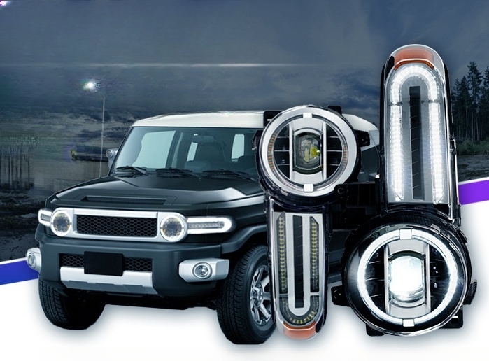 FJクルーザー GSJ15W 2006-2020年 右ハンドル用 LEDヘッドランプ ヘッドライト流れるシャルウィンカー 左右セット拍卖