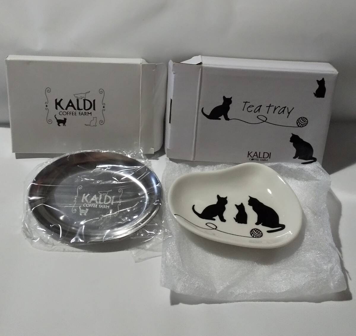カルディ オリジナルティートレイ2種類セット 材質はステンレスと陶磁器 KALDI ねこの日 猫 ネコ拍卖