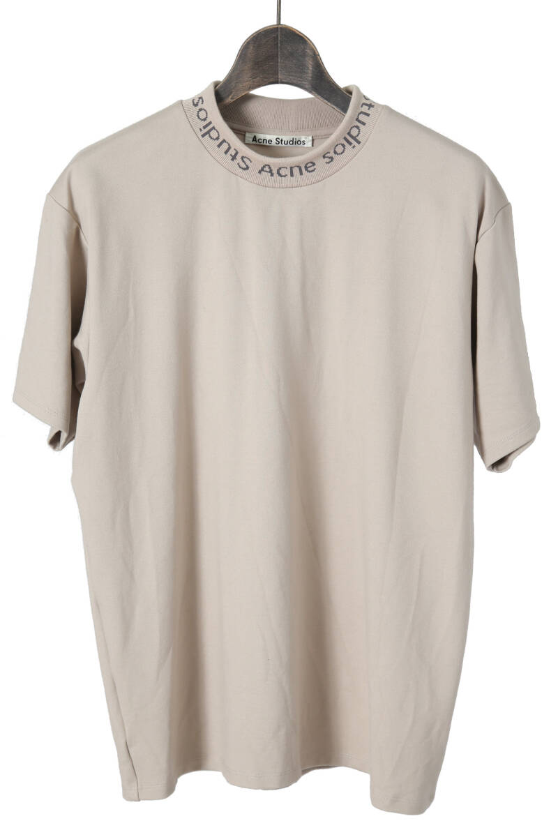 美品 Acne Studios アクネ ストゥディオズ / Navid ネックロゴ 半袖 Tシャツ / size M (BEIGE) メンズ拍卖