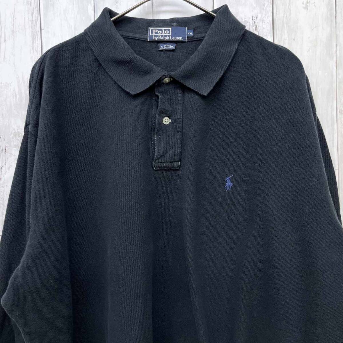 ラルフローレン Ralph Lauren 長袖ポロシャツ メンズ ワンポイント 黒 コットン100% XXLサイズ 6-468拍卖