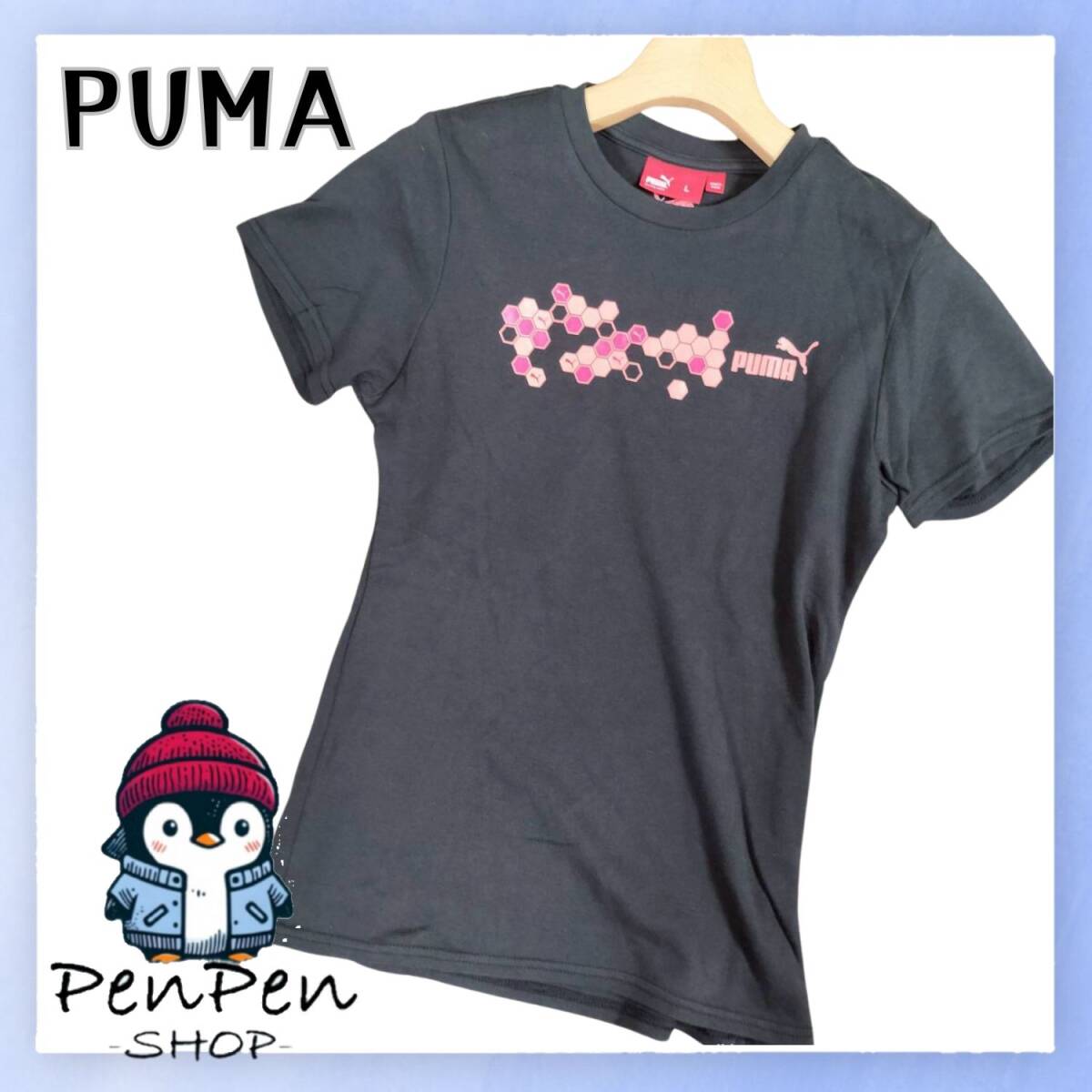 PUMA プーマ レディース Tシャツ 半袖 コットン100% ロゴプリント ブラック カジュアル スポーツ Lサイズ 可愛い拍卖