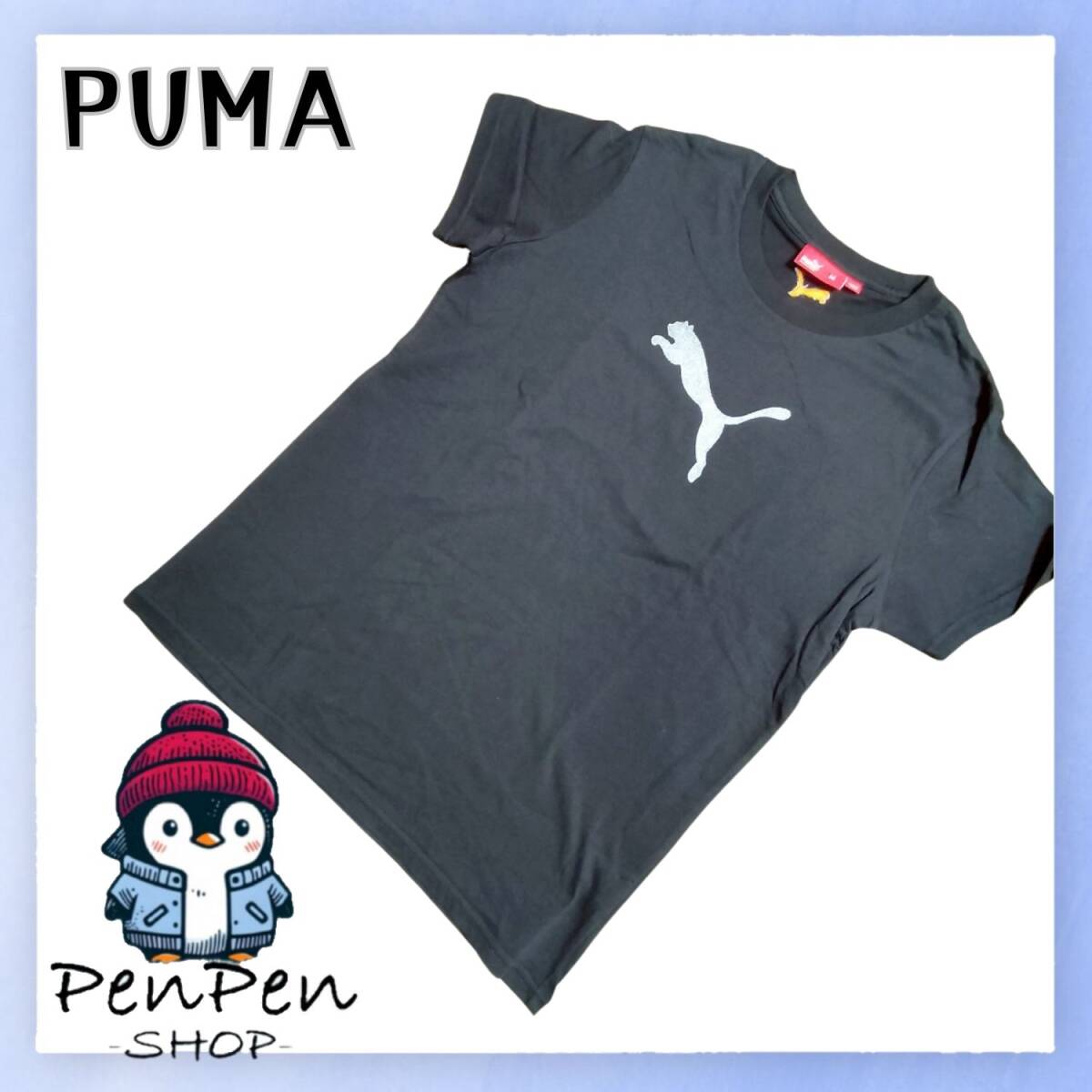 PUMA プーマ レディース Tシャツ 半袖 ロゴプリント 綿100% ブラック Mサイズ スポーツ カジュアル 定番人気 ジムウェア拍卖