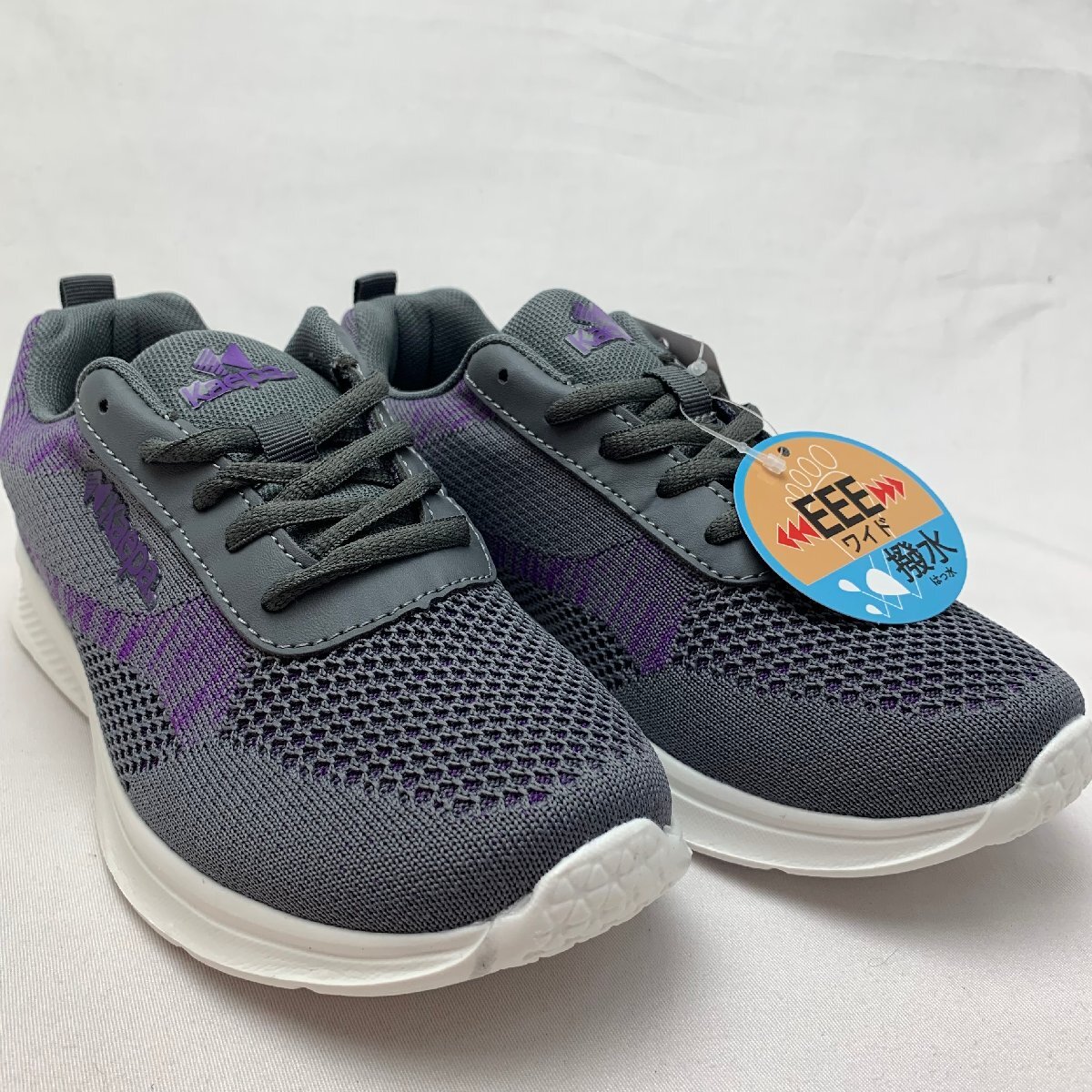 【北海道・沖縄以外送料無料】【新品】Kaepaレディーススニーカー 撥水 幅広 EEE 24.5cm GY/PL★3012拍卖