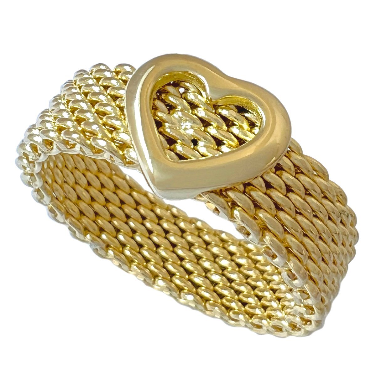 TIFFANY&Co. ティファニー リング サマセット ハート メッシュ K18 750 YG イエローゴールド 15.5号 指輪拍卖