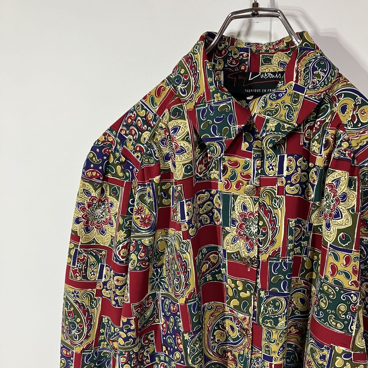 古着 ヴィンテージ ペイズリー レトロ ボタン ギャザー ポリ 長袖 シャツ ジャケット 12拍卖