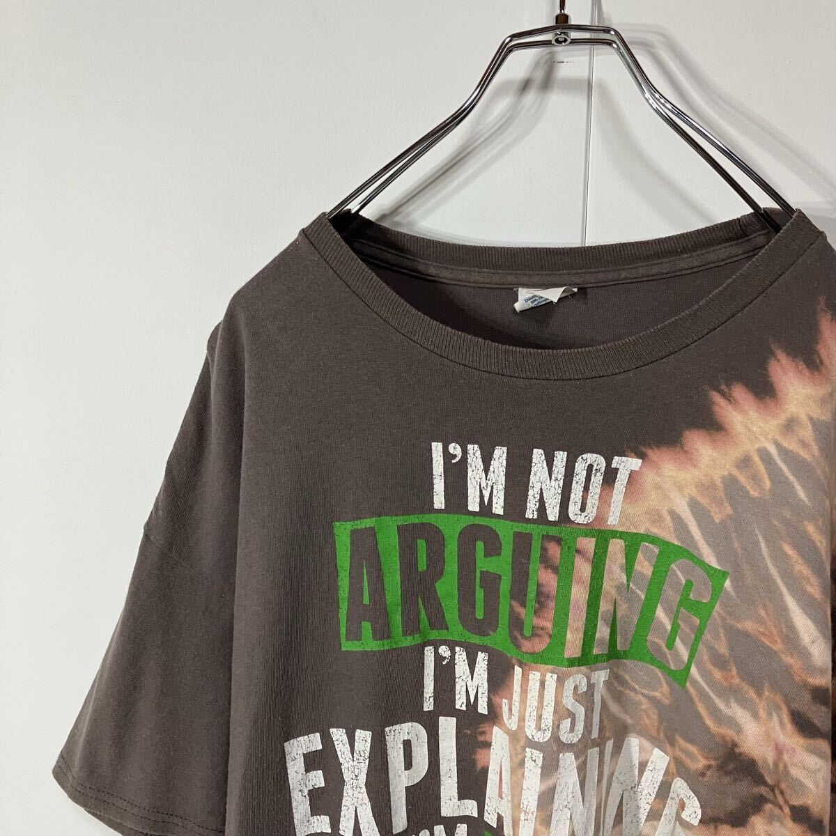 古着 アート プリント クルーネック 半袖 Tシャツ 大きいサイズ 一点物 チャコールブラウン ピンク オレンジ グレー拍卖