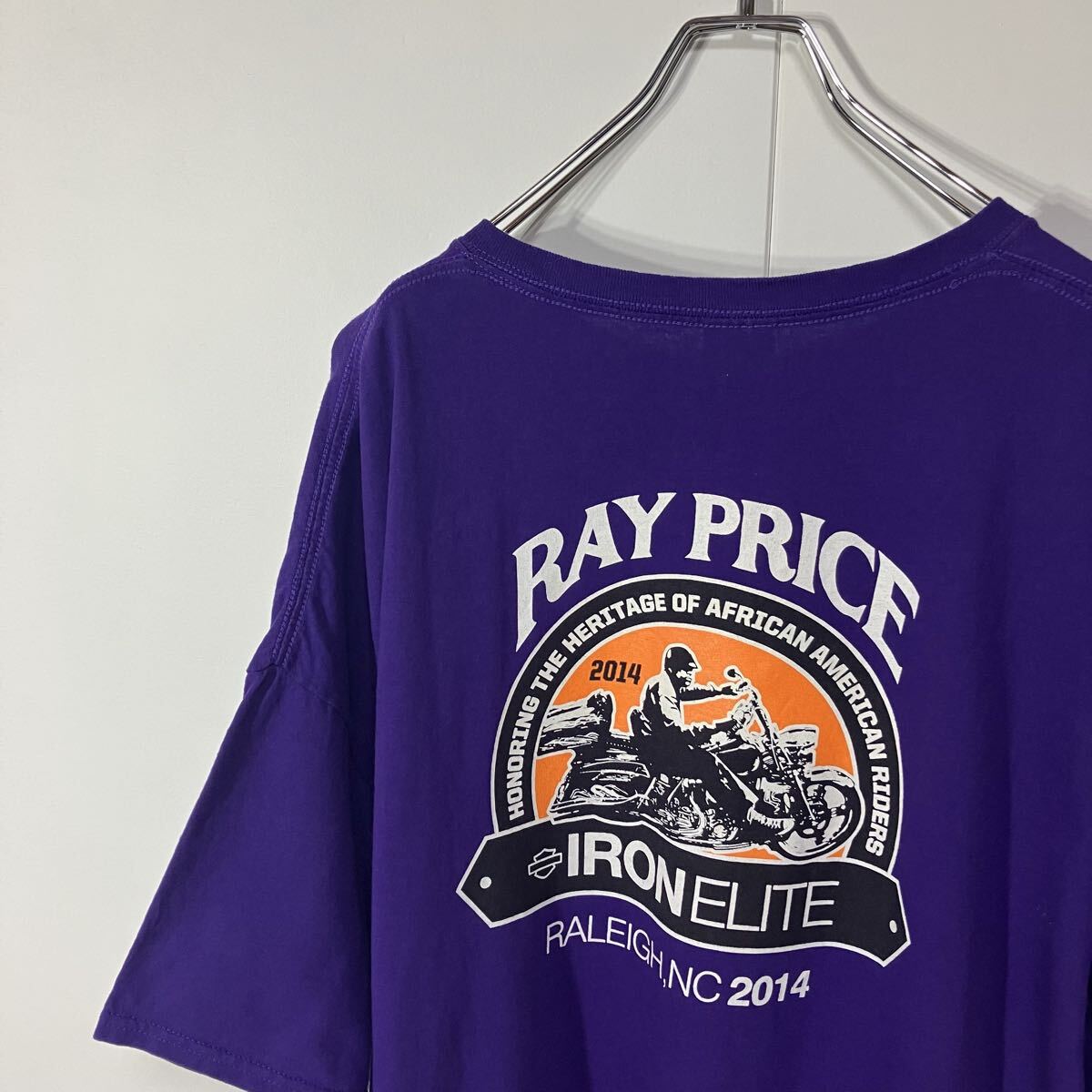 古着 バイク プリント クルーネック 半袖 Tシャツ 大きいサイズ パープル 3XL拍卖