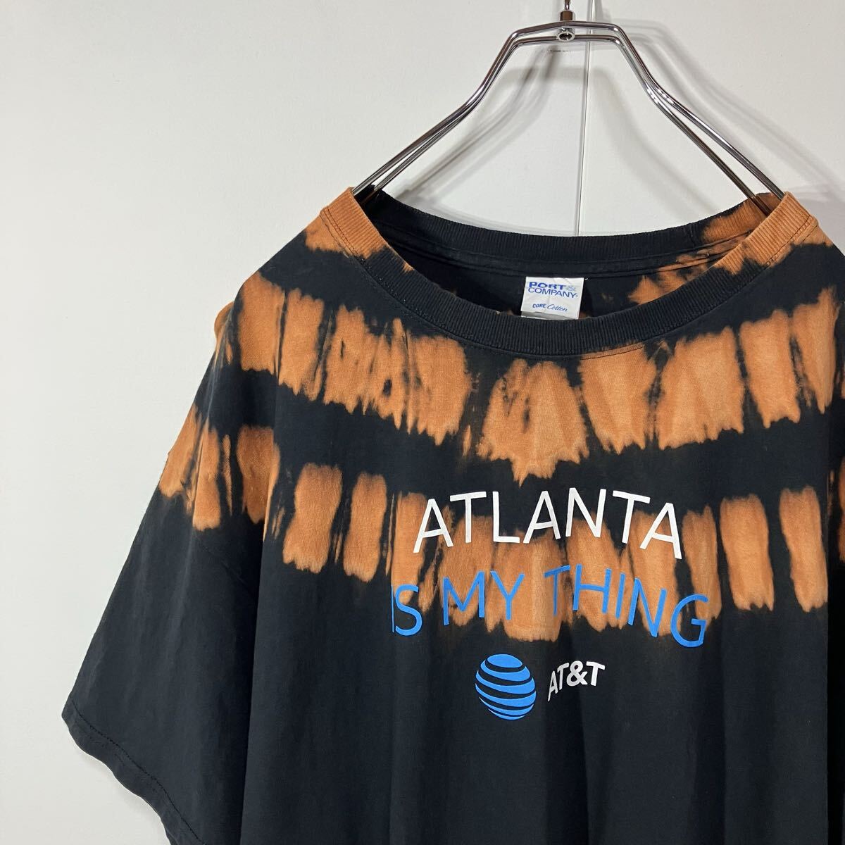 古着 アーチ アート 両面 プリント クルーネック 半袖 Tシャツ 大きいサイズ 一点物 ブラック オレンジ XL拍卖