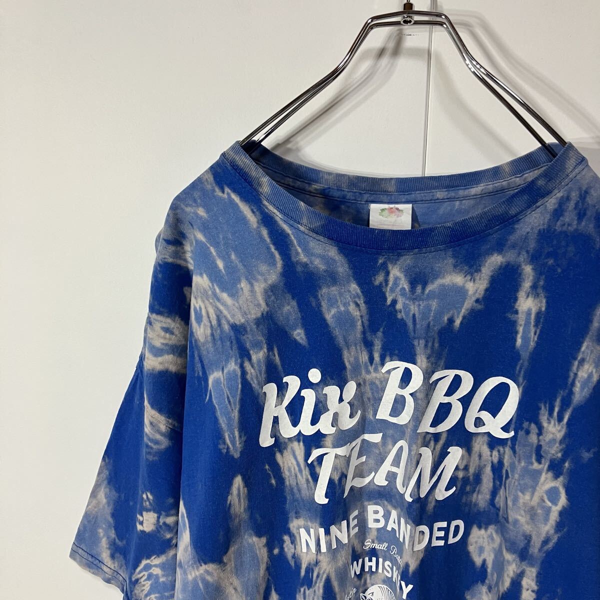 古着 アート 両面 プリント クルーネック 半袖 Tシャツ 大きいサイズ 一点物 ブルー ベージュ 2XL拍卖