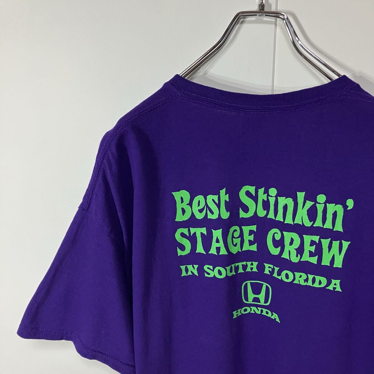 古着 英字 両面 プリント クルーネック 半袖 Tシャツ 大きいサイズ パープル XL拍卖