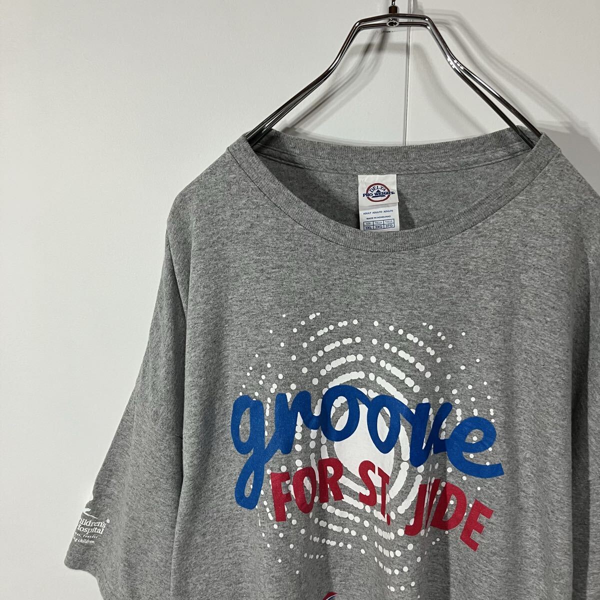 古着 アート プリント クルーネック 半袖 Tシャツ 大きいサイズ 杢グレー 3XL拍卖