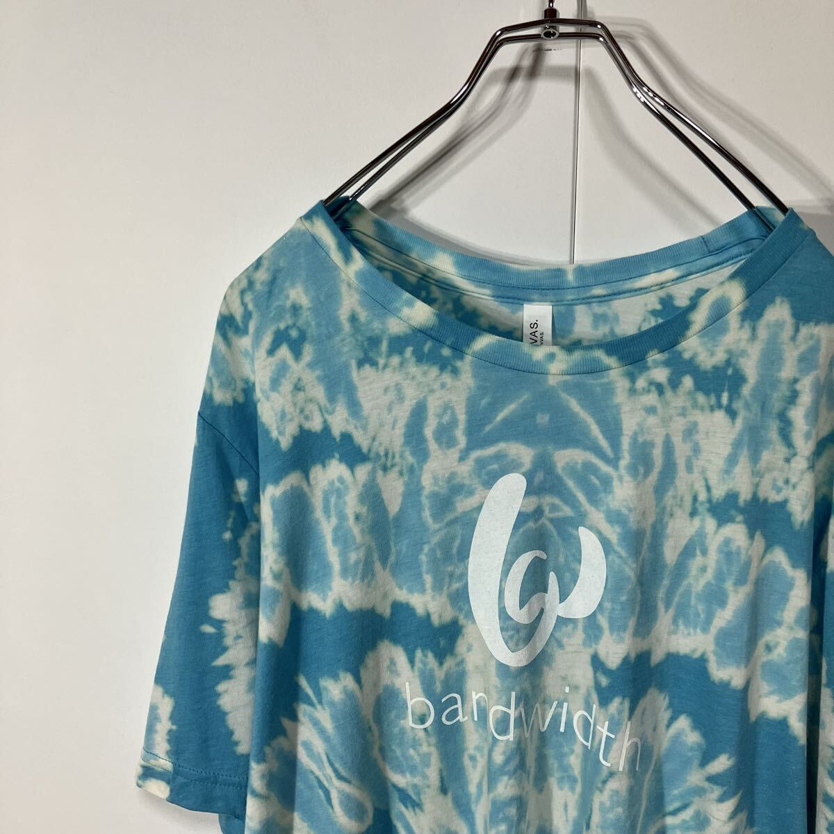 古着 アート プリント クルーネック 半袖 Tシャツ 大きいサイズ 一点物 ライトブルー オフホワイト XL拍卖