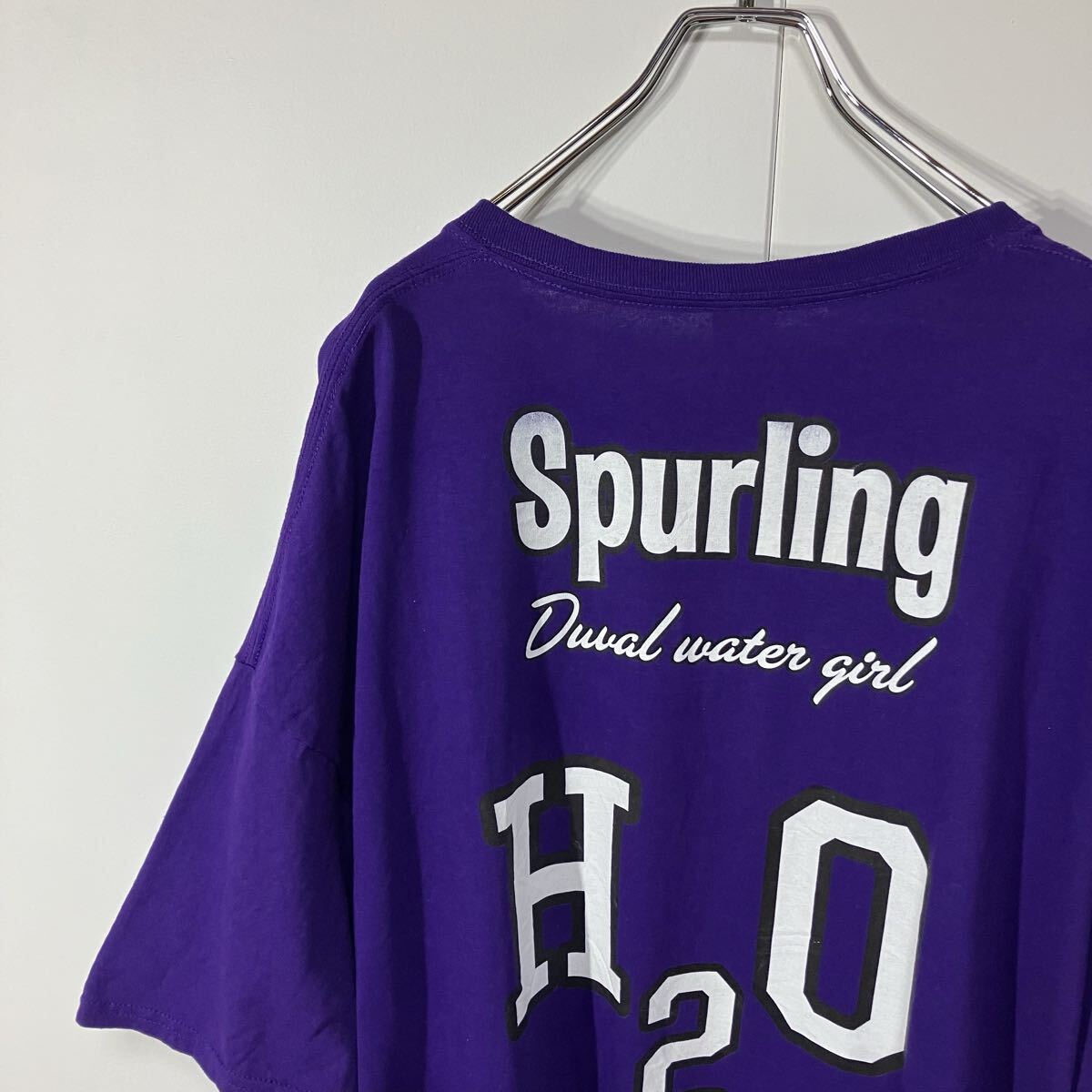 古着 英字 両面 プリント クルーネック 半袖 Tシャツ 大きいサイズ パープル 3XL拍卖