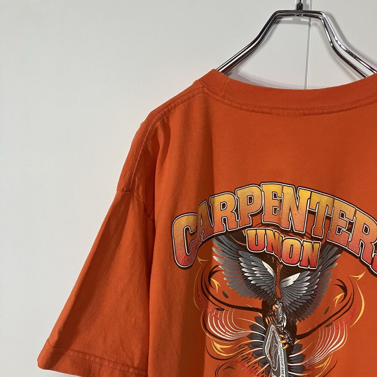 古着 イーグル プリント ポケット クルーネック 半袖 Tシャツ オレンジ拍卖