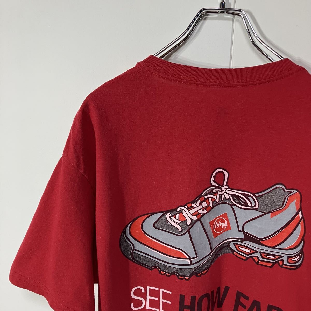 古着 スニーカー プリント クルーネック 半袖 Tシャツ レッド L拍卖