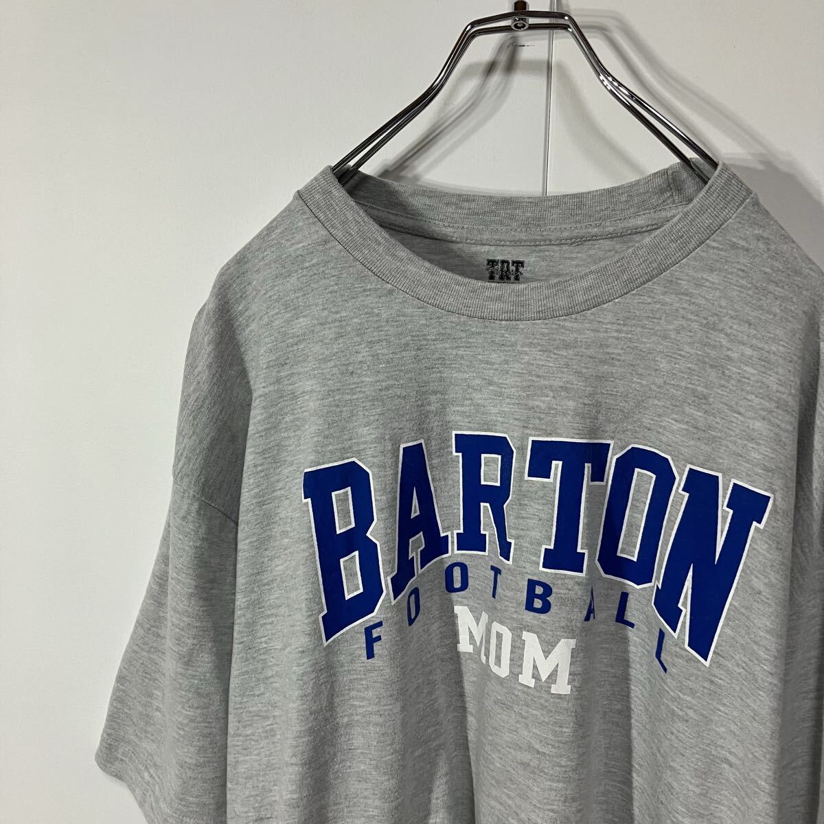 古着 フットボール プリント クルーネック 半袖 Tシャツ 大きいサイズ 杢グレー XL拍卖