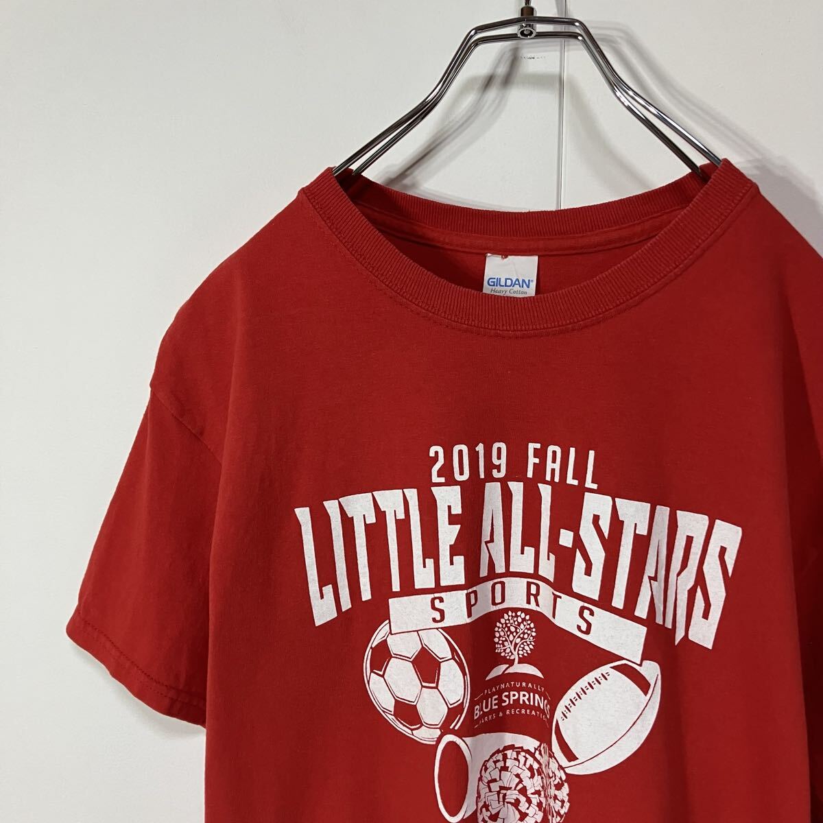 古着 スポーツ プリント クルーネック 半袖 Tシャツ レッド M拍卖