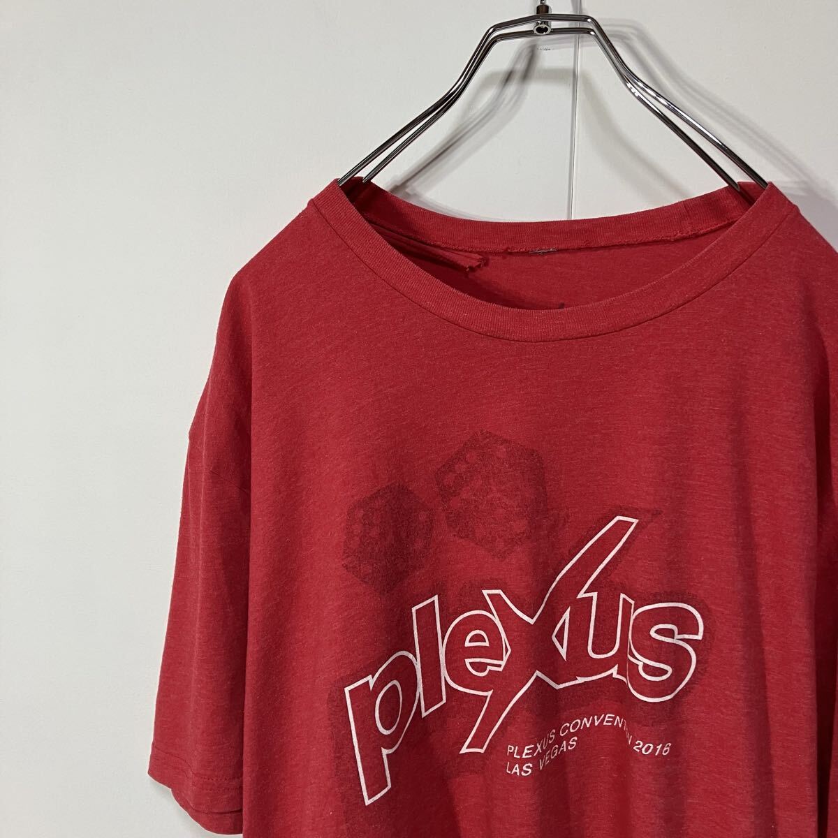 古着 片面 プリント クルーネック オーバーサイズ 半袖 Tシャツ レッド XL拍卖