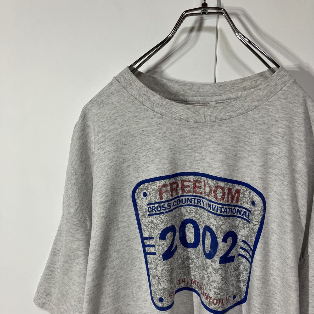 古着 片面 プリント クルーネック 半袖 Tシャツ 大きいサイズ ヴィンテージ 杢ホワイト XL拍卖